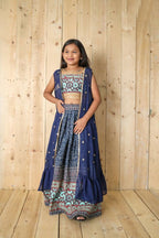 Aayaa Designer Printed Silk Embroidery Kids Lehenga Choli - Blue