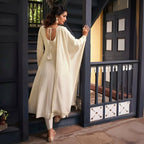 The52 Women's Beautiful Vichitra Silk Fabric Embroidery Work Flared Anarkali Pant and Dupatta Set - Distacart
