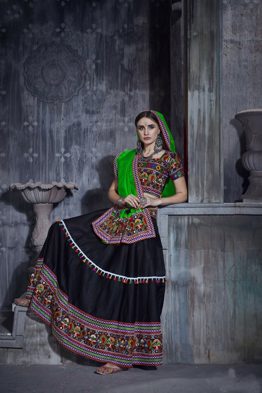 AI Fashion Black Art Silk Designer Navratri Lehenga Choli Collection