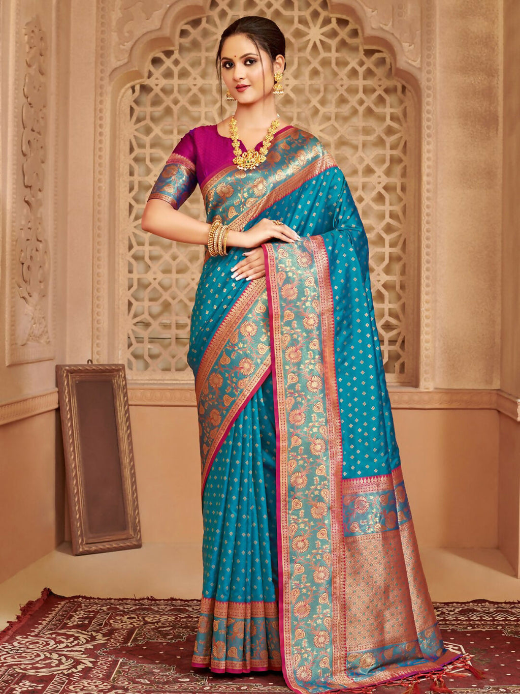 Shree Shyam Fashion Silk Blend Blue Saree - Distacart