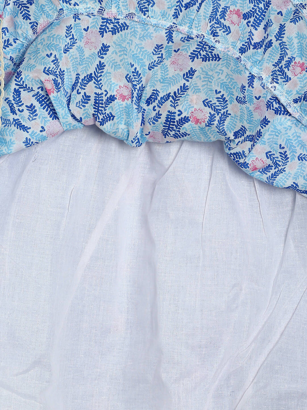 Manet Girls Cotton Layer Frock Leaf Printed - Blue