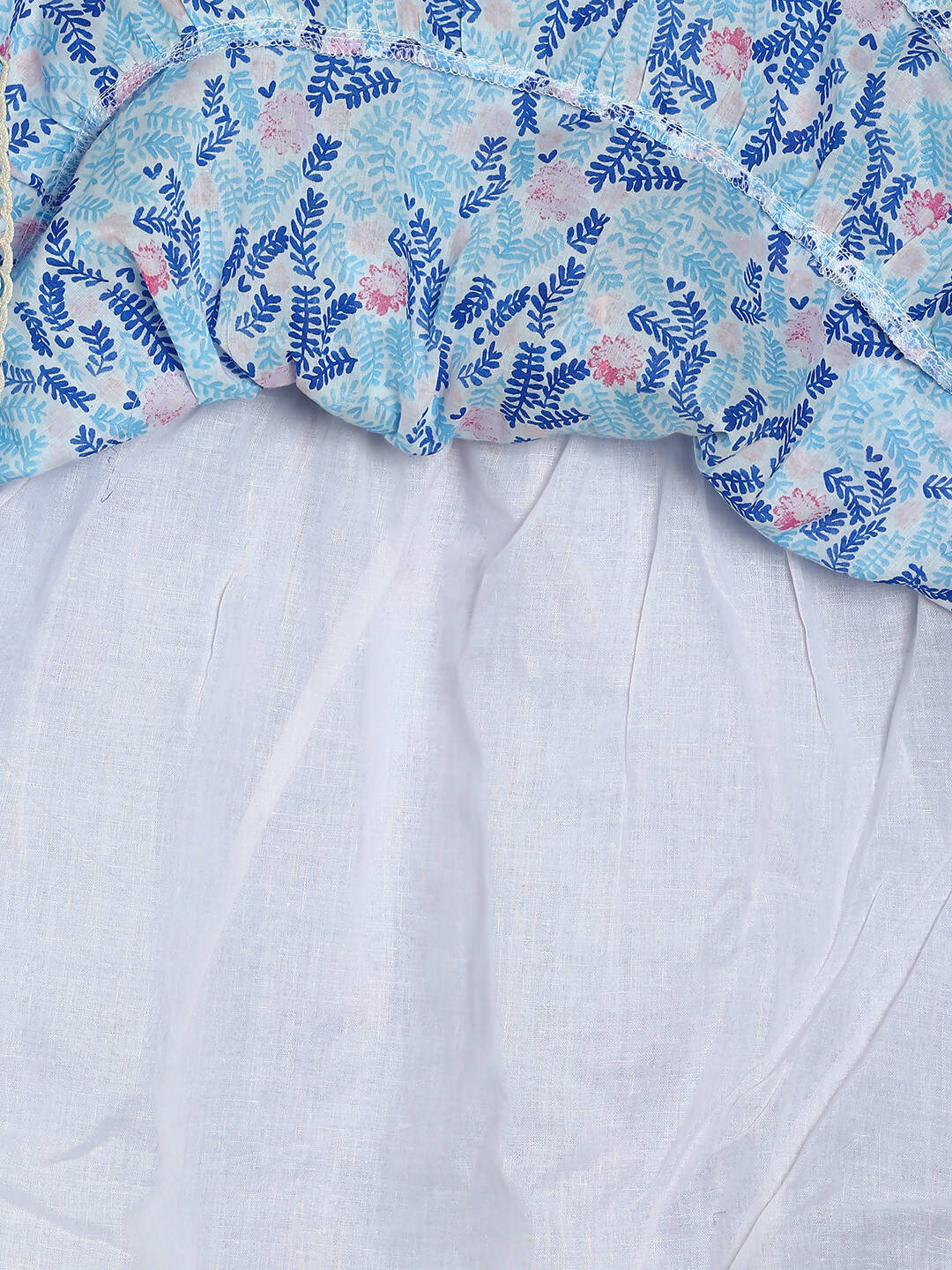 Manet Girls Cotton Layer Frock Leaf Printed - Blue