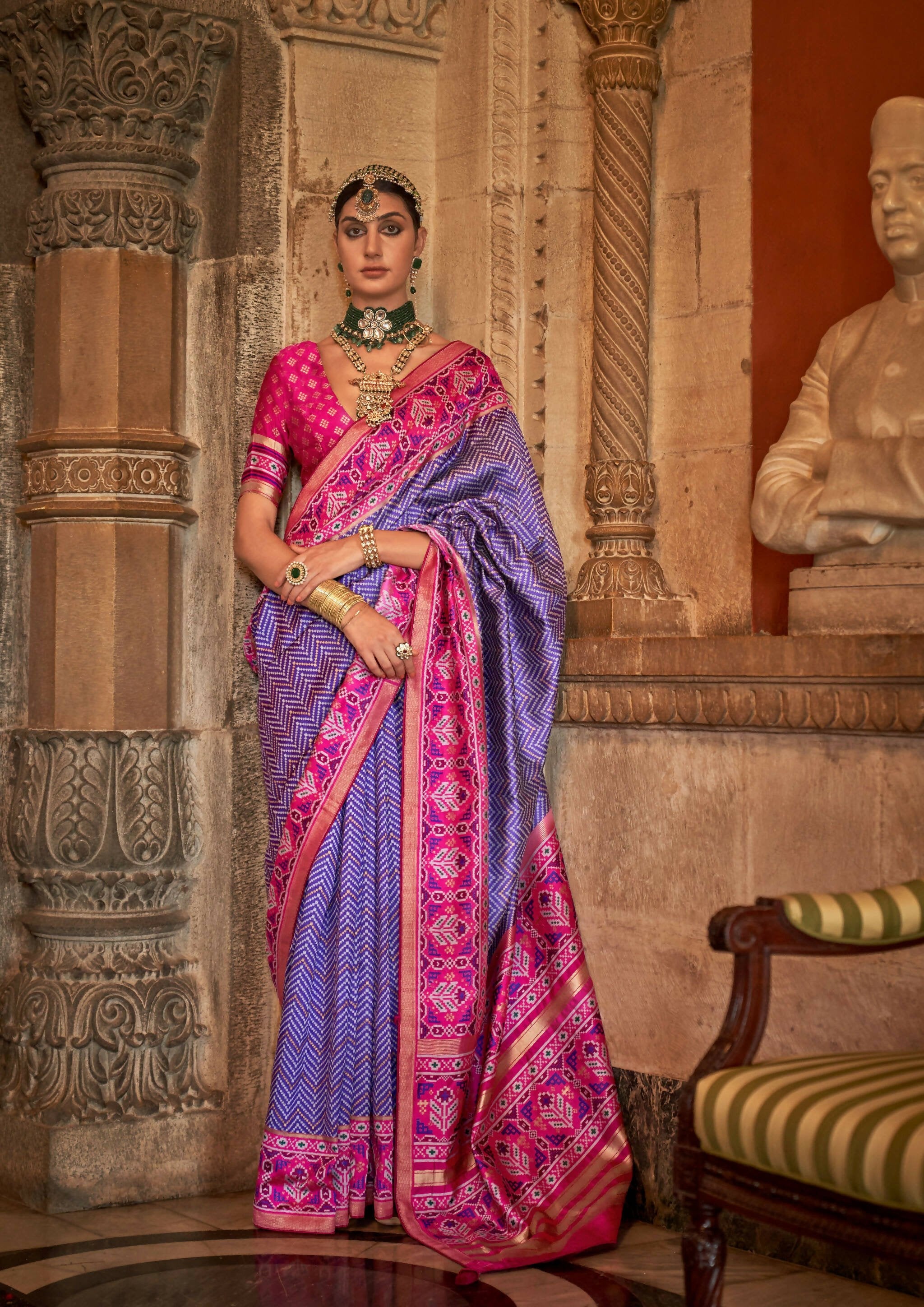 Purple Banarasi Weaving, Ultra Aqua Finish, Zari Work Banarasi Silk Saree - Rath Kunti