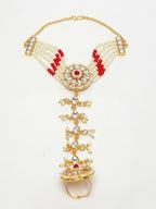 NVR Women's Red Gold-Polished Stone Studded Handcrafted Ring Bracelet - Distacart