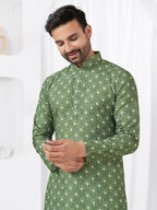 Joban Fashion Men's Rayon Cotton Green Printed Kurta Pyjama set