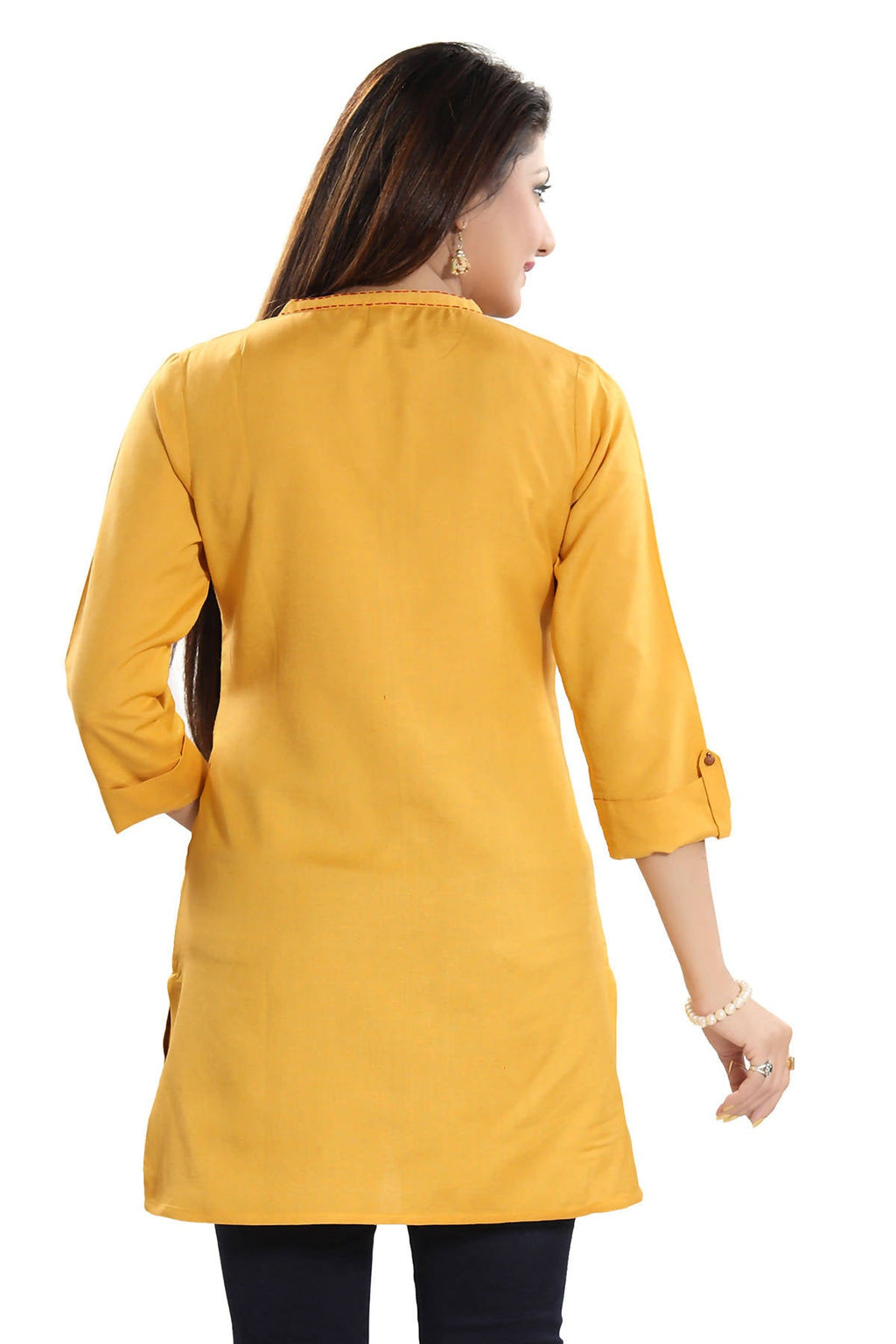 Snehal Creations Desirable Mustard Rayon Cotton Hi-Low Short Kurti Top - Distacart