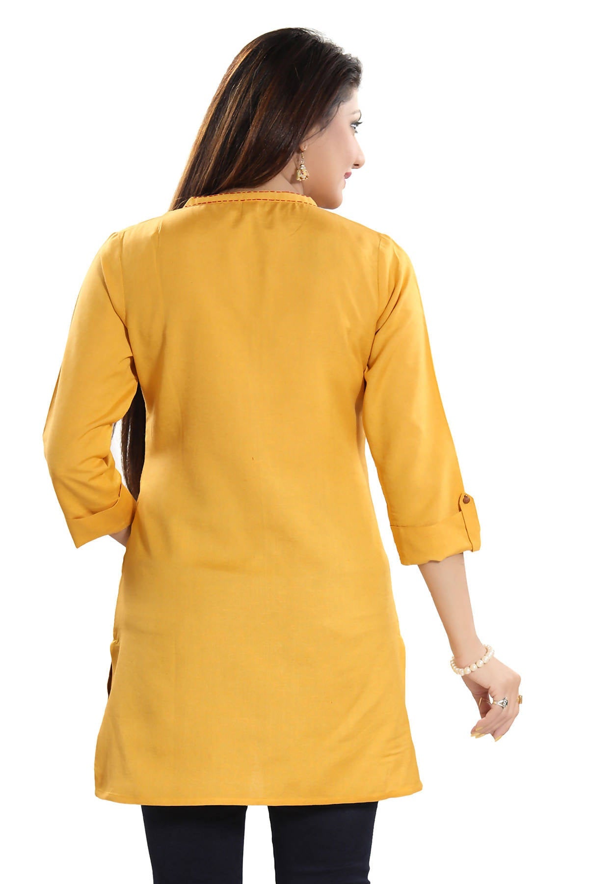 Snehal Creations Desirable Mustard Rayon Cotton Hi-Low Short Kurti Top - Distacart