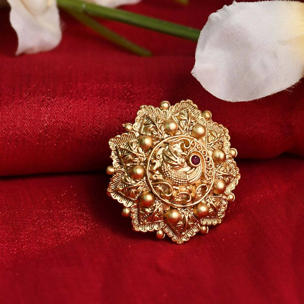 Mominos Fashion Joharkamal Gold-Polished Stone Studded Adjustable Finger Ring - Design 14