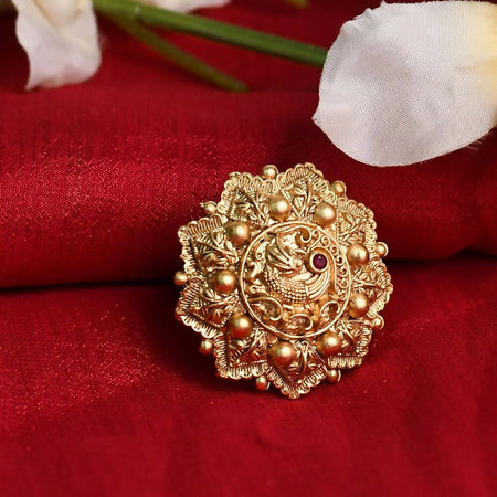 Mominos Fashion Joharkamal Gold-Polished Stone Studded Adjustable Finger Ring - Design 14