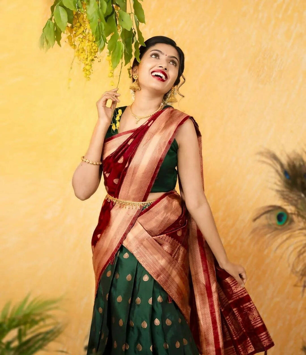DEIANA'S Beautiful Pure Jari Silk Weaving Lehengha Choli - Green