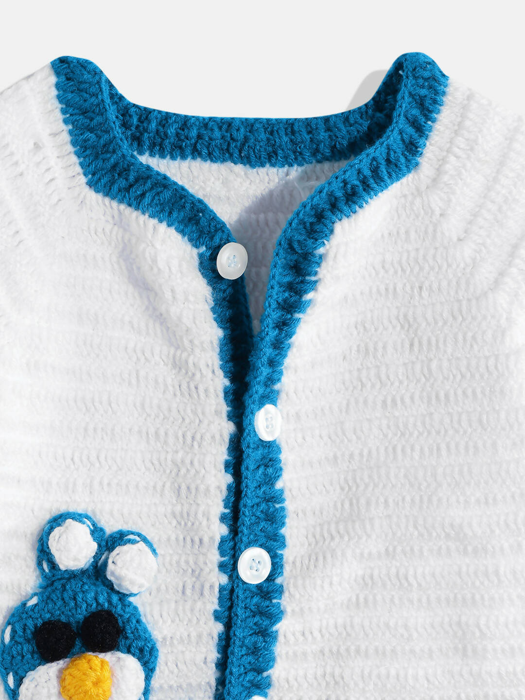 Chutput Kids Woollen Hand Knitted Full Sleeves Cardigan For Baby Boys - White