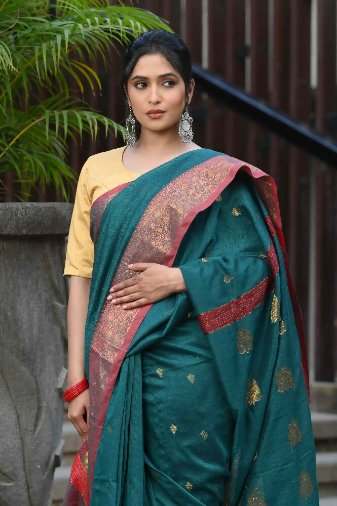 Beatitude Green Cotton Banarasi Saree