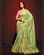 Green Silk Striped Pattren Saree With Unstitched Blouse Piece - Zyanya