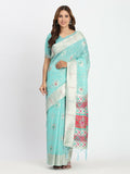Shree Shyam Fashion Linen Cotton Sea Green Saree - Distacart