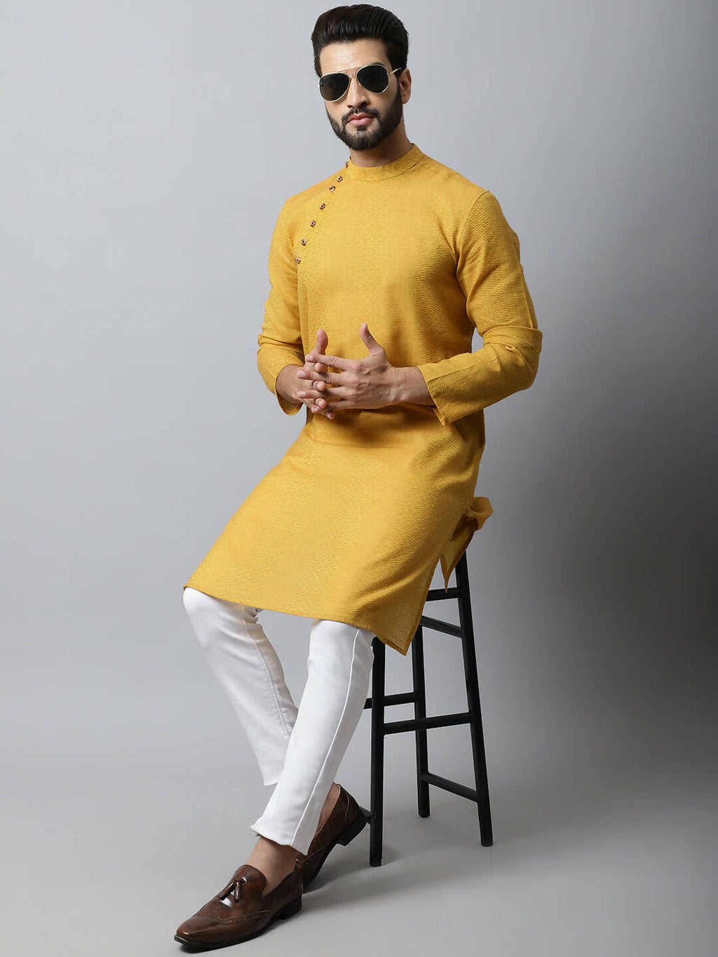 Even Apparels Yellow Color Pure Cotton Men's Kurta With Side Placket (SLD1192) - Distacart