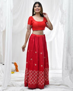 Amodini Designer Studio Red Blouse with Embellished Thread Embroidery Sleeves