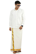 Ramraj Cotton Mens Cotton 1 1/2 " Gold Jari Dhoti - Kora
