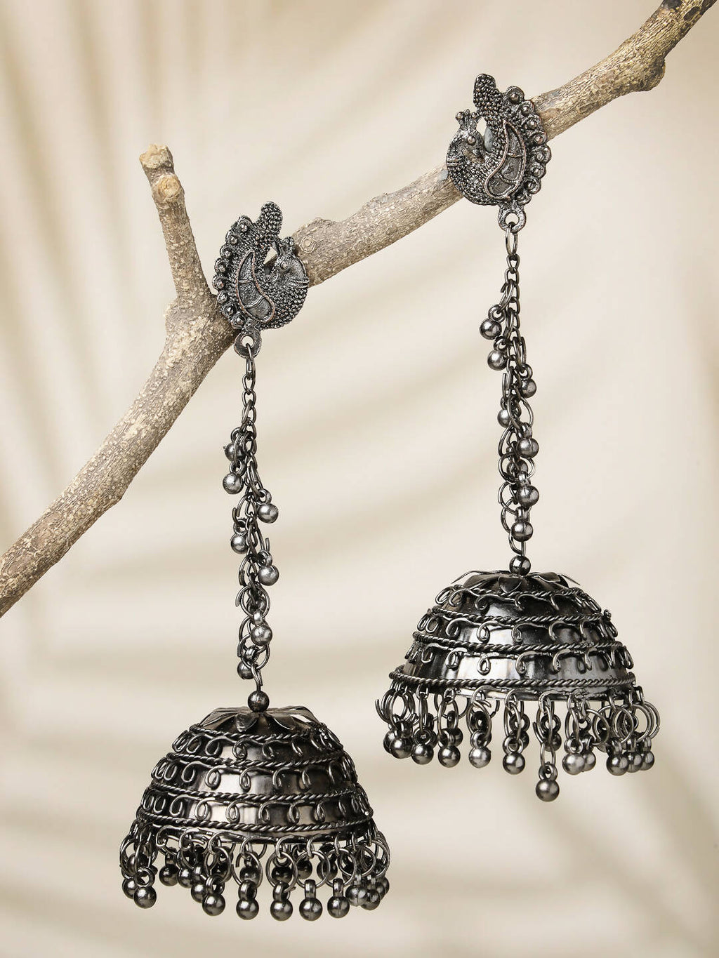 NVR Women Black Oxidised Brass-Plated Jhumka Earrings - Distacart