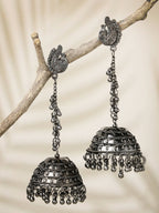 NVR Women Black Oxidised Brass-Plated Jhumka Earrings - Distacart
