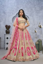 Kesar Fab Chiku Organza Embroidered Lehenga