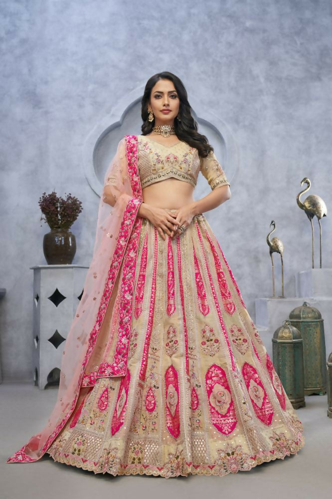 Kesar Fab Chiku Organza Embroidered Lehenga