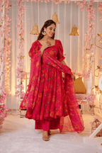 Aayaa Designer Printed Tebby Silk Suit - Multi Color