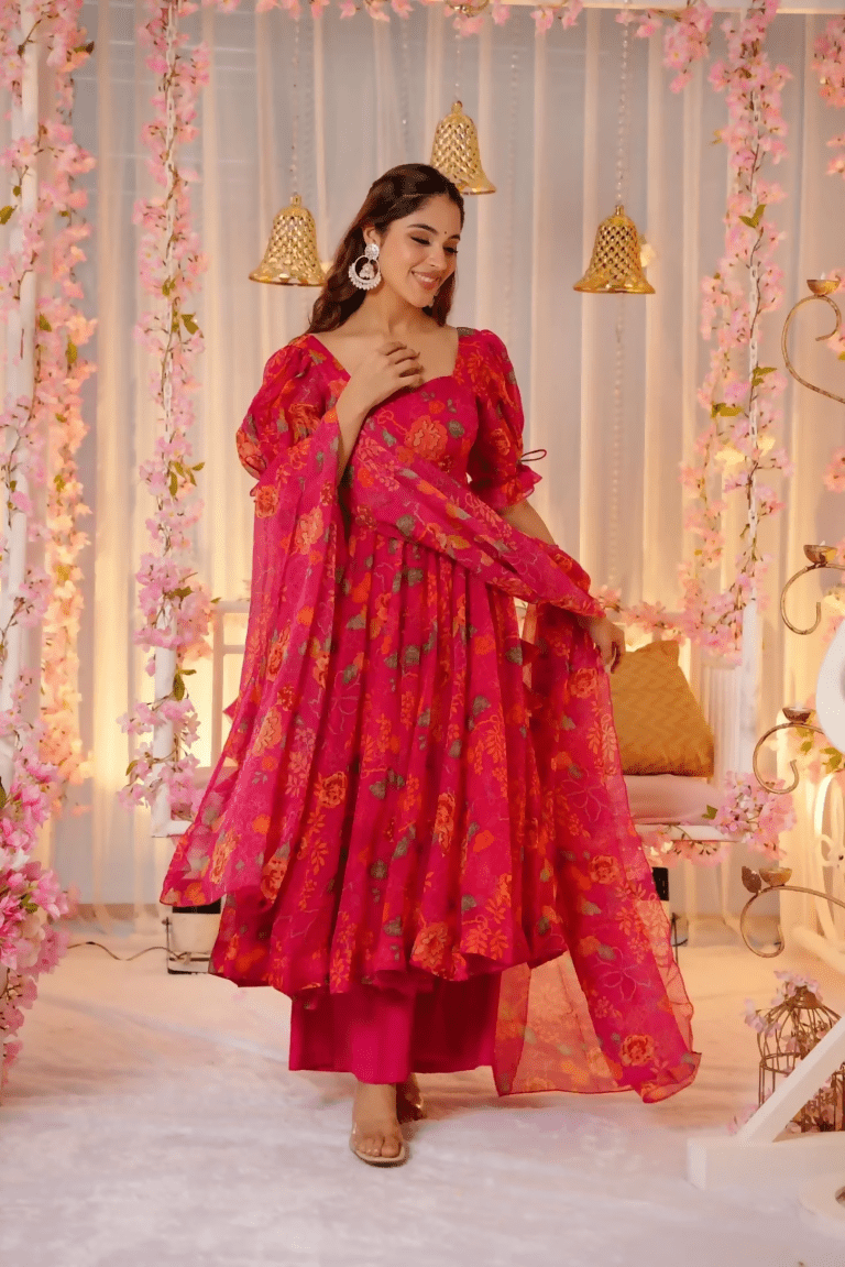 Aayaa Designer Printed Tebby Silk Suit - Multi Color