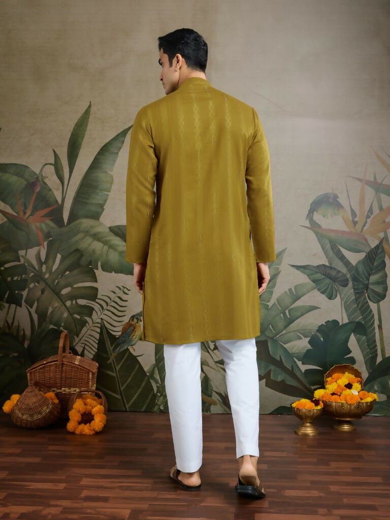 Vastranavya Rust Yellow Exclusive Viscose Rayon Festival Wear Real Mirror Work Kurta with Dupatta
