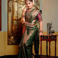 DEIANA'S Beautiful Designer Golden zari Soft Lichi Silk Saree - Green