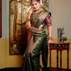 DEIANA'S Beautiful Designer Golden zari Soft Lichi Silk Saree - Green