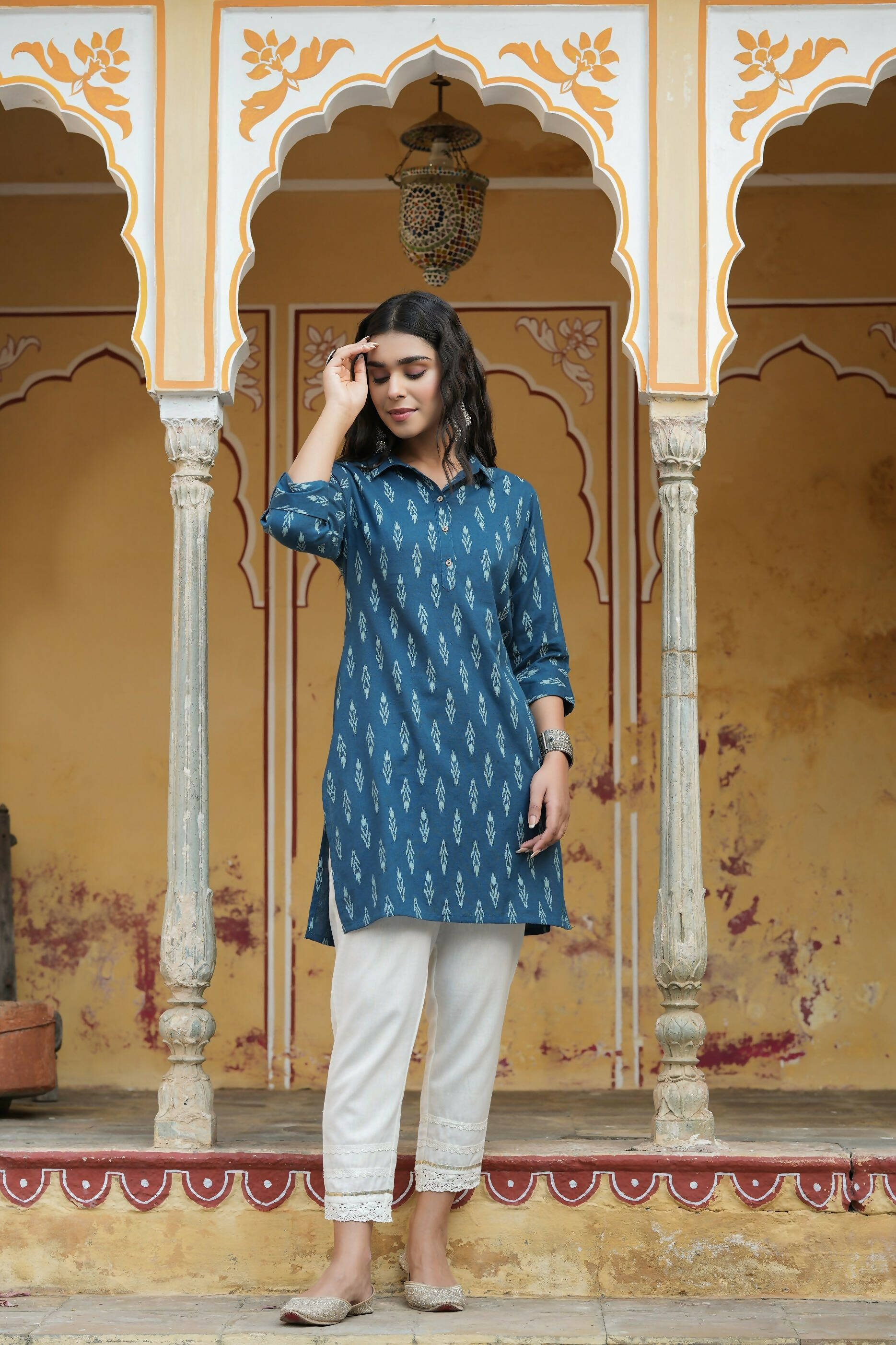 Juniper Women's Navy Cotton Flex Printed Straight Kurta - Distacart