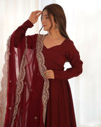 Joban Fashion Maroon Kurta Set Chanderi Sequence Embroidery Work - Distacart