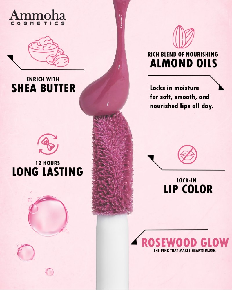 Ammoha Cosmetics Long-Lasting, Matte-Finished Rosewood Glow Color Liquid Lipstick
