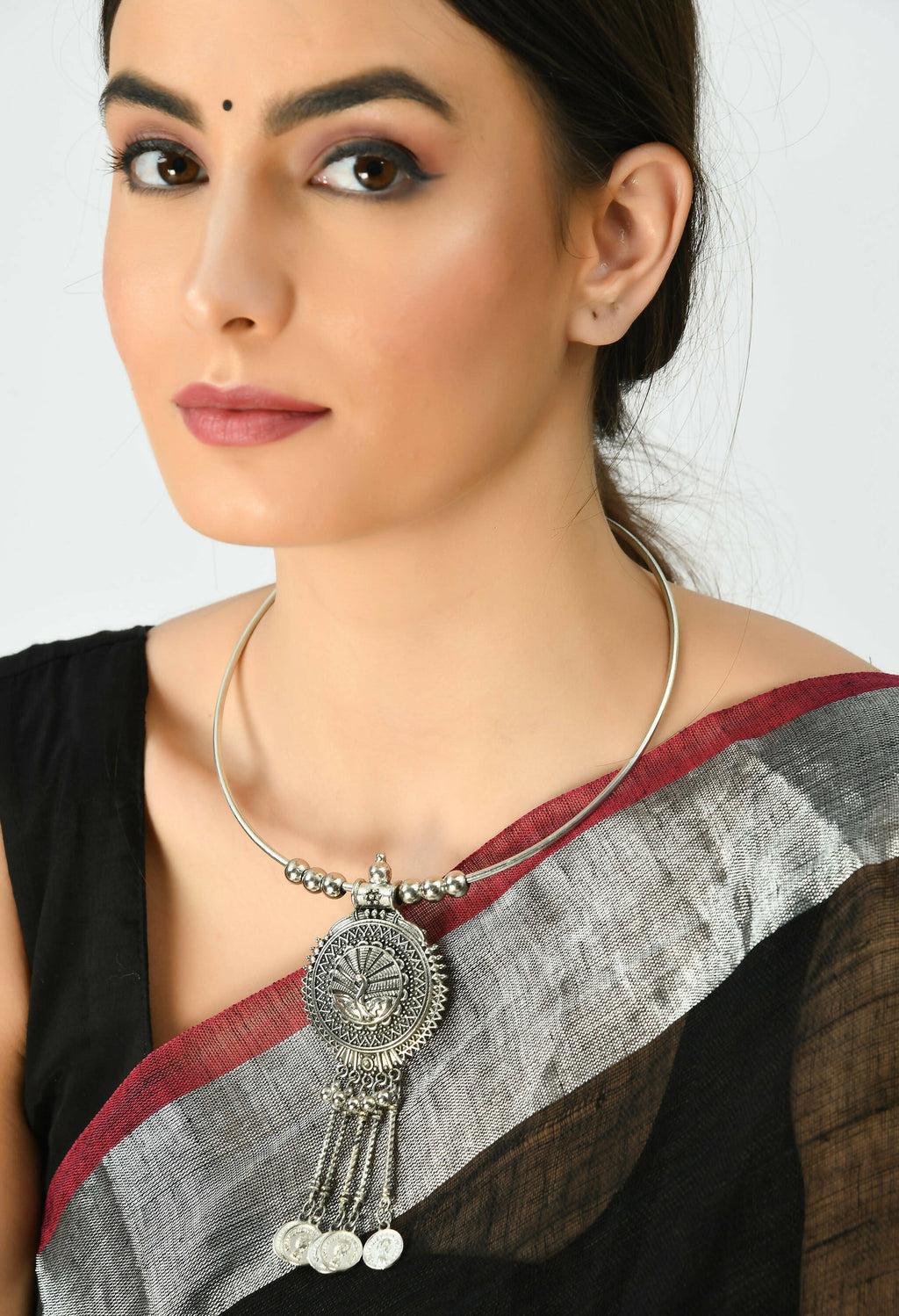Mominos Fashion Johar Kamal Oxidised Silver-Plated Hasli Design Necklace Choker For Women - Distacart