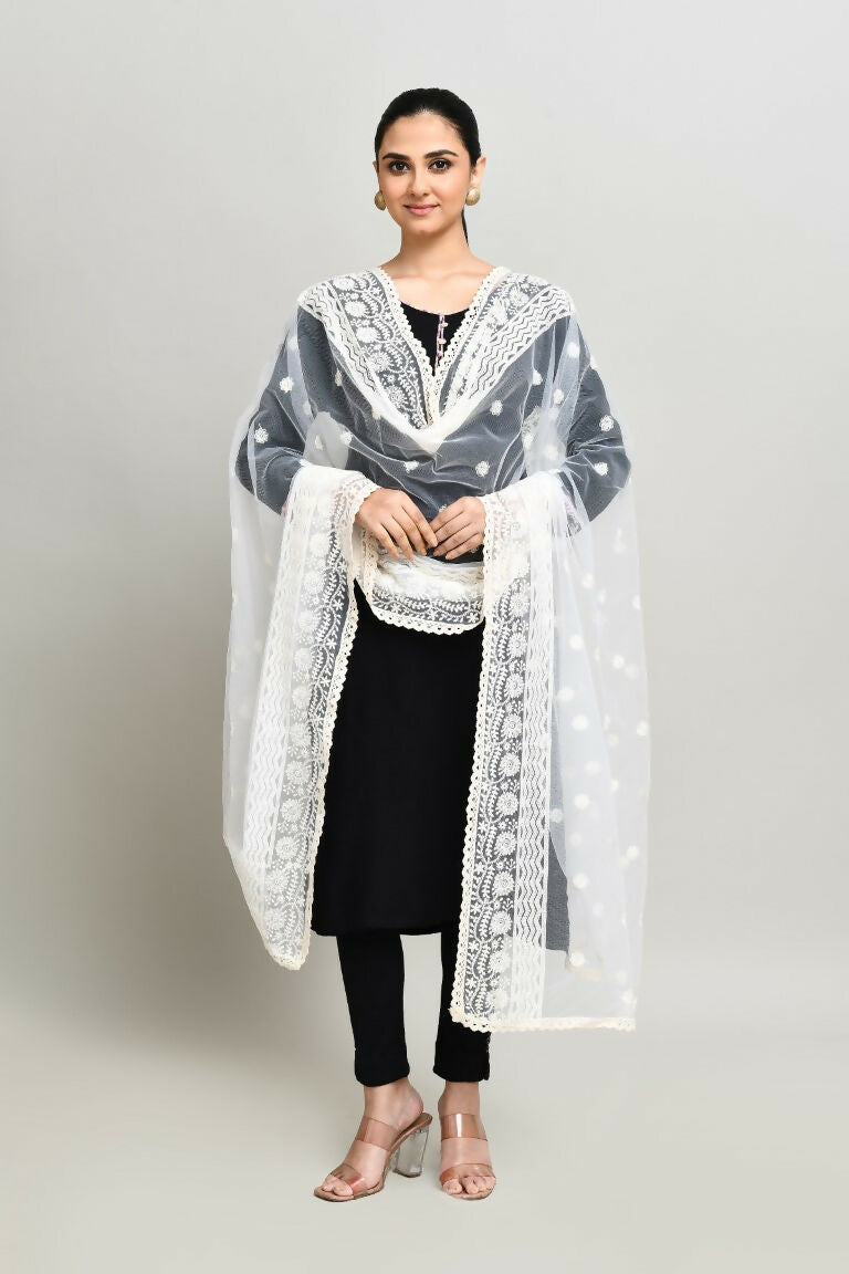 Joban Fashion White Cotton Embroidery Work Pakistani Karanchi Dupatta