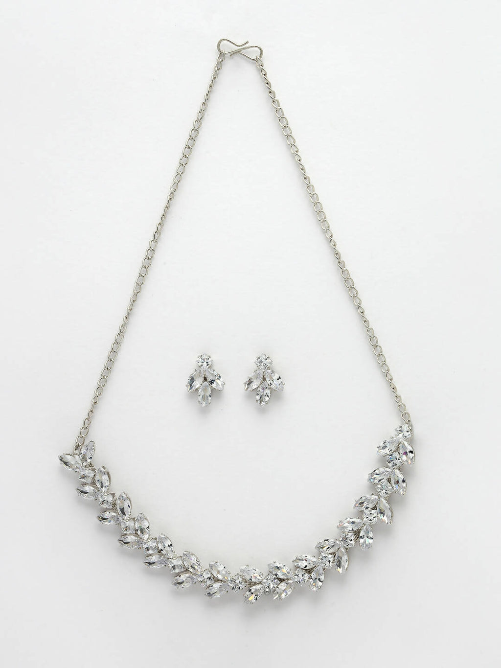 NVR Women Silver-Plated American Diamond Jewellery Set Necklace & Earrings - Distacart