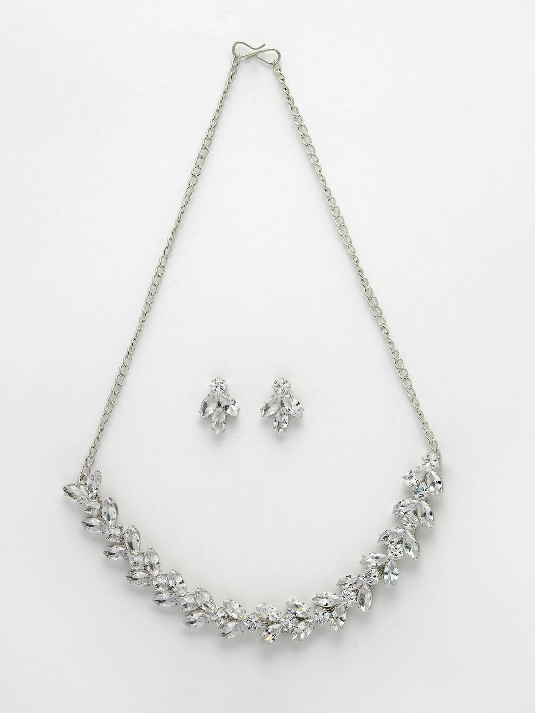NVR Women Silver-Plated American Diamond Jewellery Set Necklace & Earrings - Distacart