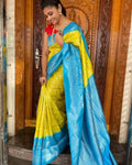 DEIANA'S Beautiful Designer Golden zari Soft Lichi Silk Saree - Yellow