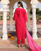 Jyoti Fashion Women's Pink Cotton Silk Hand Work with Floral Printed Kurta Set
