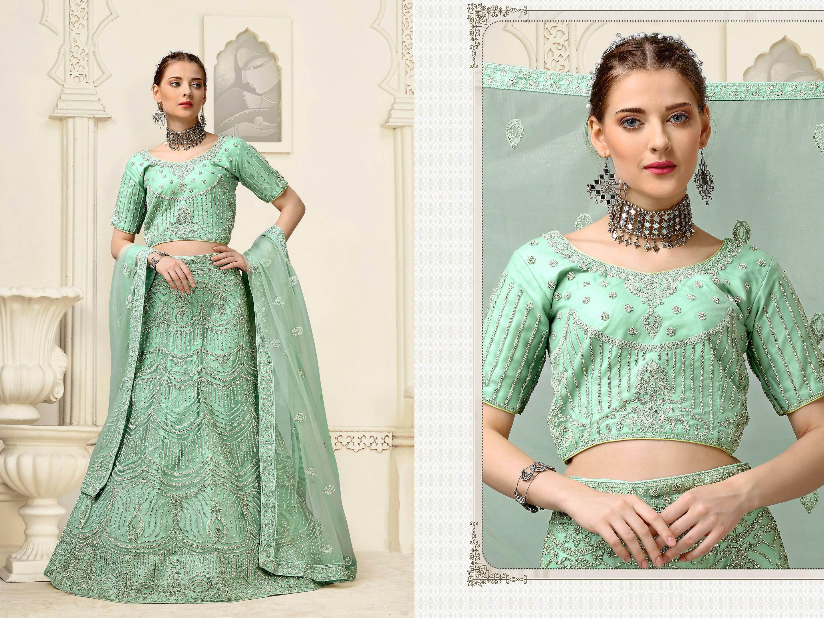 Light Green Net Fancy Zari Embroidered work Lehenga Choli with Dupatta - Heer
