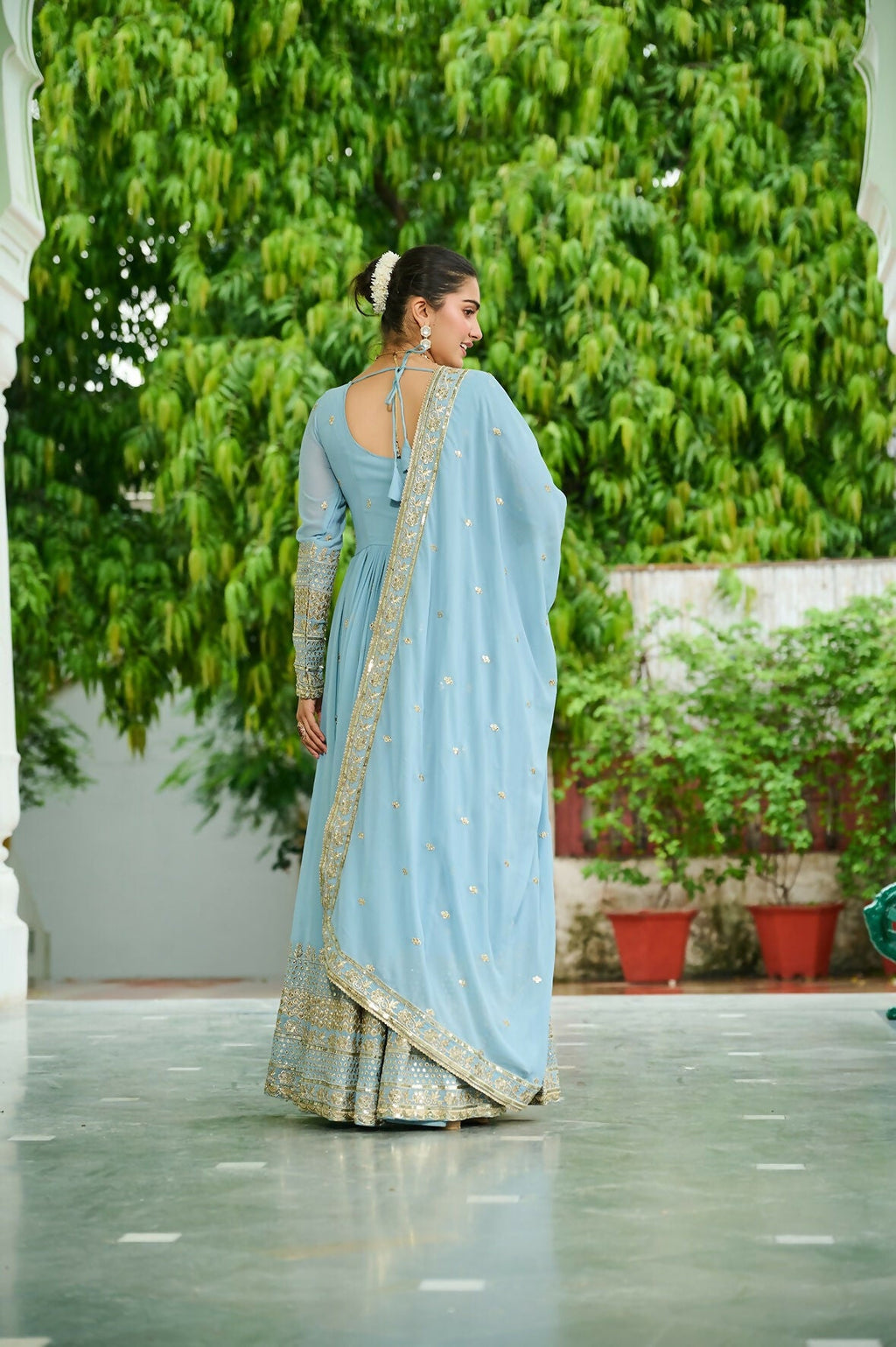Joban Fashion Sky Blue Georgette Sequence Embroidery Work Kurta Set - Distacart