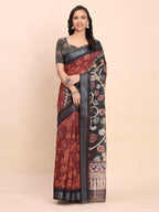 Shree Shyam Fashion Linen Cotton Maroon Saree - Distacart