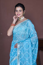 Morchari Sky Blue Cotton Chanderi Embroidery Saree Unstitched Blouse - Distacart