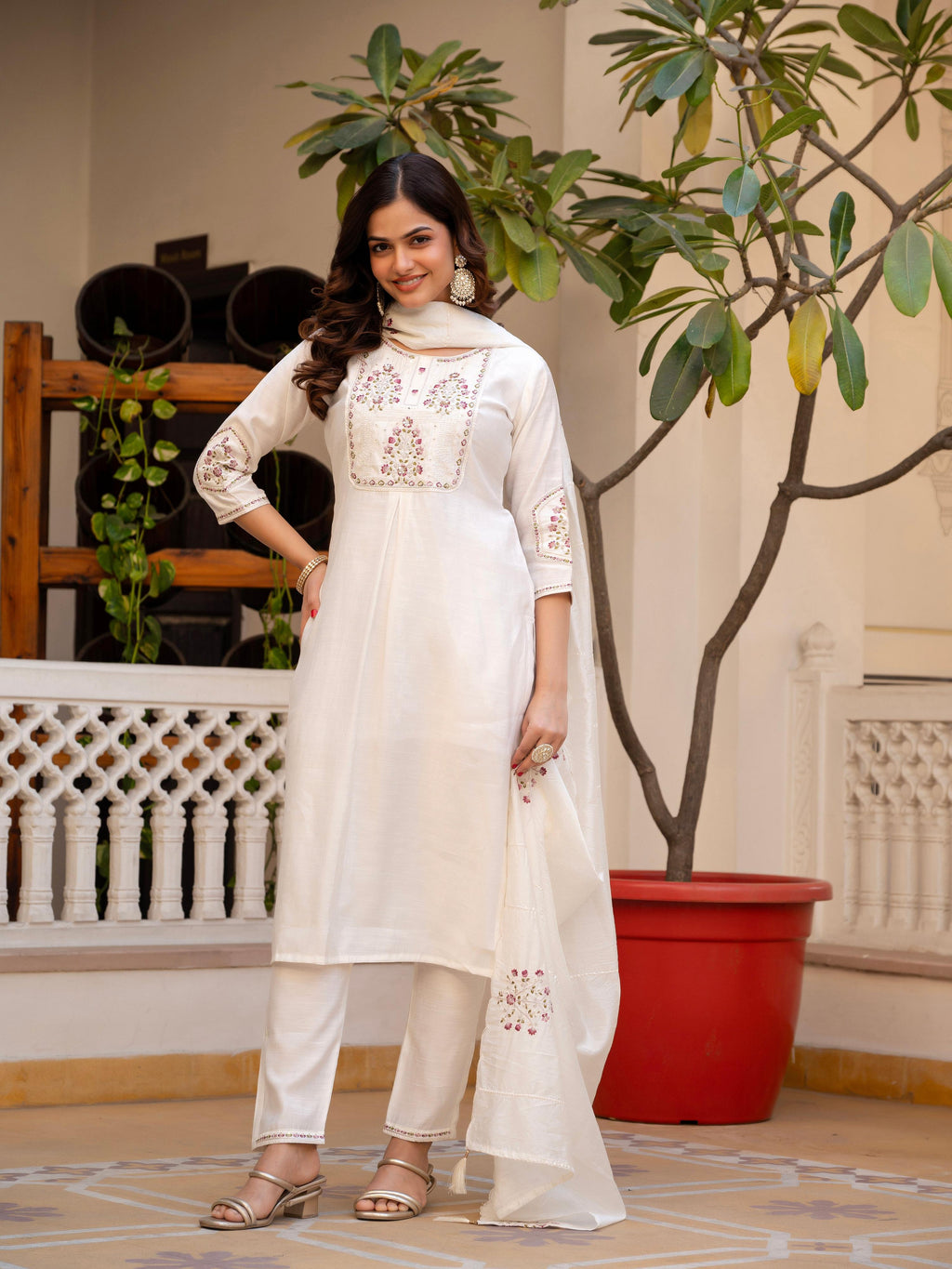 Pramukh Fab White Color Viscose Mango Silk Kurta Set - Distacart