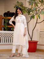 Pramukh Fab White Color Viscose Mango Silk Kurta Set - Distacart