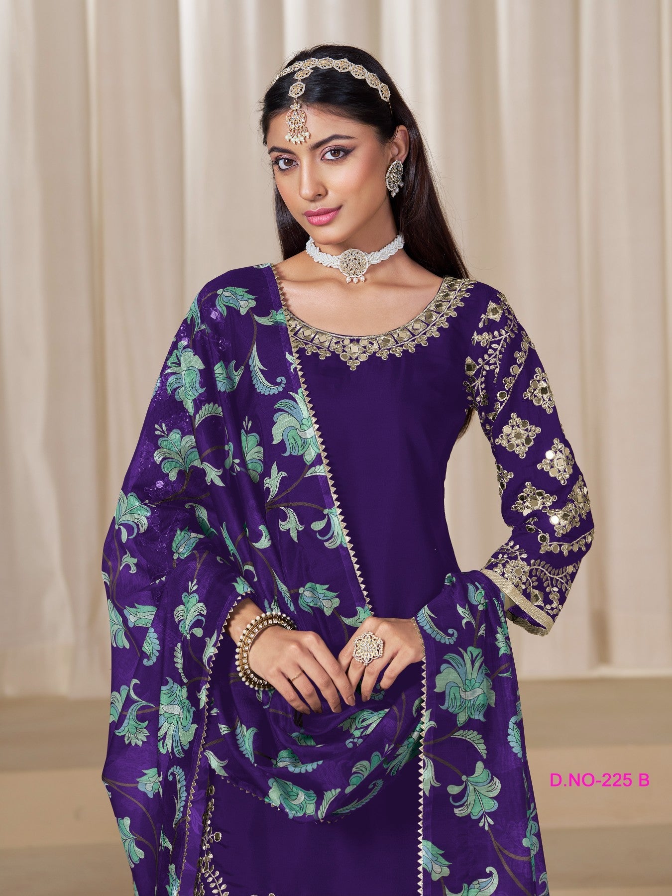 Anaita Purple Premium Embroidered Roman Silk Salwar Suit - Distacart