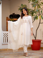 Pramukh Fab White Color Viscose Mango Silk Kurta Set - Distacart