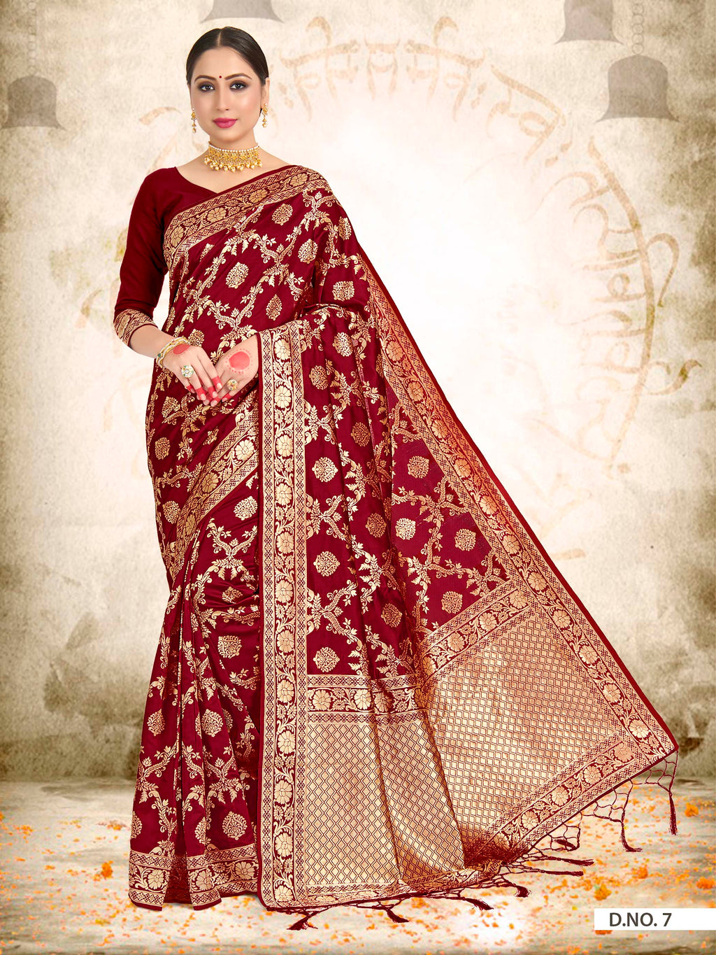 Vardha Maroon Red Woven Zari Jaal Banarasi Saree