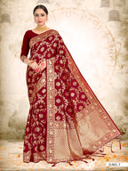 Vardha Maroon Red Woven Zari Jaal Banarasi Saree