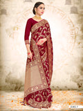 Vardha Maroon Red Woven Zari Jaal Banarasi Saree